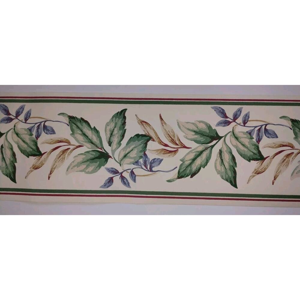 York Decorative Wall Border - Blue Green Brown Leaves 5 yds - Pre-pasted